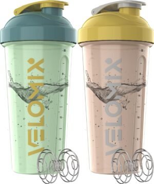 -2 Pack- 28 oz Protein Shaker Bottles for Protein Mixes – 2x Wire Whisk | Leak Proof Shaker Cups for Protein Shakes | Protein Shaker Bottle Pack | Shakers for Protein Shakes-Soft Combo
