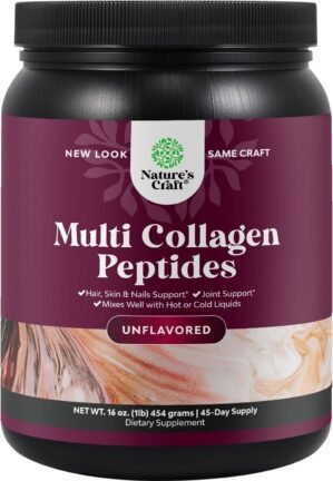 Multi Collagen Protein Powder for Women and Men – Keto Hydrolyzed Collagen Peptides 45 Servings Hair Skin and Nails Vitamins – Unflavored Bovine Type 1 3 for Bone Joint Support