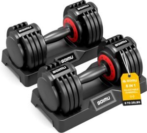 Adjustable Dumbbell Set, 25/55LB, 5-in-1 Free Weight Dumbbell with Anti-Slip Handle, Perfect for Home Gym Exercise Equipment