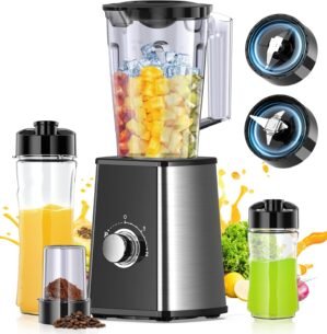 Blenders for Smoothies, Smoothie Blender, Personal Smoothies and Shakes Maker, with Coffee Grinder and 2 To-Go Cups, Countertop Blender for Kitchen, BPA Free