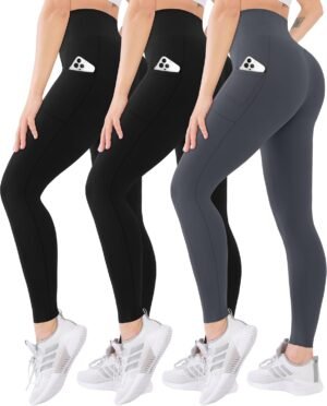 Blisset 3 Pack High Waisted Leggings for Women-Soft Athletic Tummy Control Pants for Running Yoga Workout Reg & Plus Size