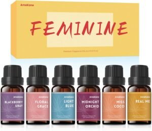 AmaKane Feminine Fragrance Oils, Women Essential Oil, Perfume Oils for Women Long Lasting, Fragrance Oil for Candle Soap Making, Diffuser Oil Scents 6×10 ml, BlackBerry& Bay, Midnight Orchid, More