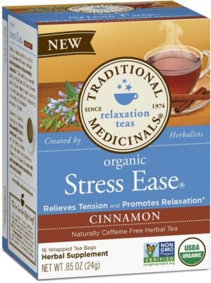 Traditional Medicinals Organic Relaxation Tea Cinnamon, Stress Ease Cinnamon 96 Count (Pack of 6)