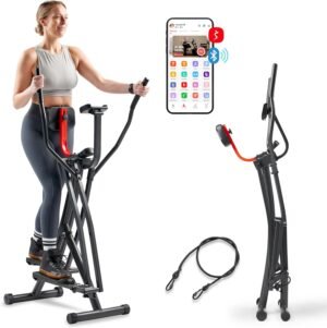 Sunny Health & Fitness Smart Air Walk Elliptical, Foldable Machine w/ 30-INCH Stride, Cardio Cross Trainer Glider for Home Exercise, Free SunnyFit App Bluetooth Link, Optional Adjustable Resistance