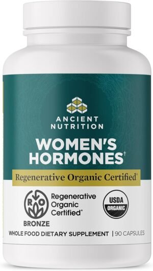Ancient Nutrition Regenerative Organic Certified Women’s Hormones Capsules, Supports Women’s Hormone Health, Healthy Digestion, and Gut Microflora, Gluten Free, Paleo and Keto Friendly, 90 Count