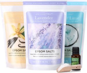 Epsom Salts for Soaking, Spa Luxetique Bath Salts for Women Gifts Set with Lavender, Vanilla and Coconut Scent Bath Set with Tea Tree Oil Gifts for Mom Mother’s Day Gifts