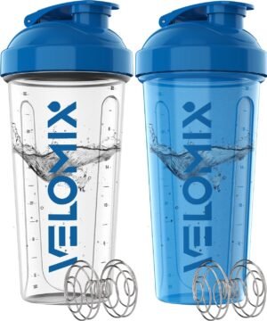 -2 Pack- 28 oz Protein Shaker Bottles for Protein Mixes – 2x Wire Whisk | Leak Proof Shaker Cups for Protein Shakes | Protein Shaker Bottle Pack | Shakers for Protein Shakes-Blue&Transparent