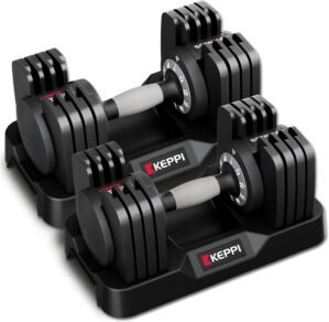 Keppi Adjustable Dumbbells Set, 25lb/40lb/55lb/60lb Dumbbells with Anti-Slip Metal Handle for Exercise & Fitness Fast Adjust Weight for Full Body Workout Fitness