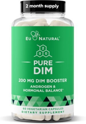 DIM Supplement Pure 200 Mg for Women or Men – Estrogen Hormone Balance Supplement for Energy, Fatigue, Stress, Menopause, Hot Flashes – Enhanced Bioavailability BioPerine – 60 Vegan Soft Capsules