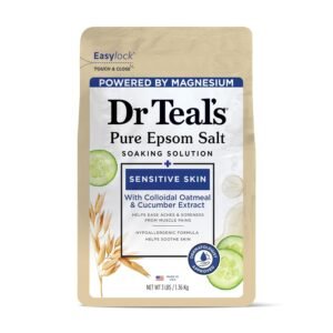 Dr Teal’s Epsom Salt Magnesium Soak, Sensitive Skin with Colloidal Oatmeal & Cucumber Extract, 3 lbs