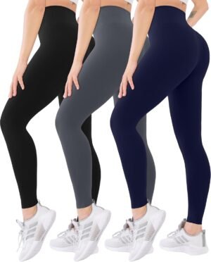 Blisset 3 Pack High Waisted Leggings for Women-Soft Athletic Tummy Control Pants for Running Yoga Workout Reg & Plus Size