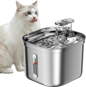 Cat Water Fountain, Stainless Steel Pet Water Fountain for Cats Inside, 3 Filters&Ultra-Quiet Pump, 2.2L/73oz Automatic Dog Dispenser Water Bowl, Multiple Pets Water Fountain