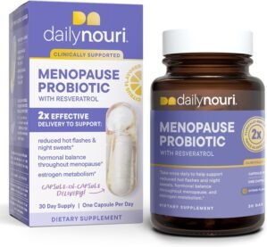 Daily Nouri Menopause Probiotic with Resveratrol | For Menopause Relief, Hormonal Balance & Estrogen Metabolism Support | Resveratrol Capsules to Reduce Hot Flashes | 30-Day Supply