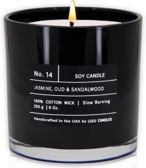 Lulu Candles | Jasmine, Oud & Sandalwood | Luxury Scented Soy Jar Candle | Hand Poured in The USA | Highly Scented & Long Lasting (9 Oz.)