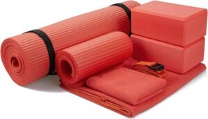 BalanceFrom 7-Piece Set – Include Yoga Mat with Carrying Strap, 2 Yoga Blocks, Yoga Mat Towel, Yoga Hand Towel, Yoga Strap and Yoga Knee Pad, Multiple Colors