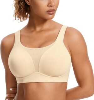SYROKAN High Impact Sports Bras for Women High Support Front Mesh Panel Running Padded Wireless Bra