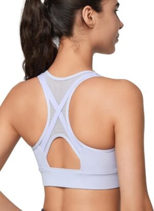 Yvette High Impact Zip Front Sports Bra Mesh Racerback Workout High Support Sports Bras for Women Large Breasts