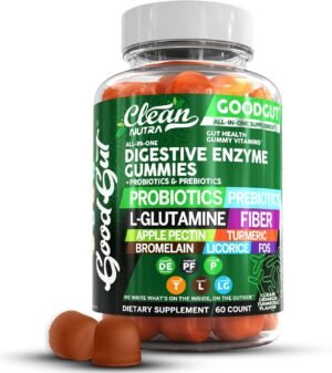Clean Nutraceuticals Digestive Enzymes with Probiotics & Prebiotics for Digestive Health Gummies & L-Glutamine for Gut Health Bromelain Apple Pectin Inulin FOS Plant Based Vegan Gummy Vitamins