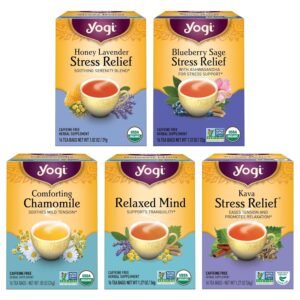 Yogi Tea Stress Relief & Relaxation Variety Sampler – 16 Bags per Pack (5 Packs) – Organic Relaxing Tea Sampler Set – Calming, Comforting Chamomile, Relaxed Mind & More