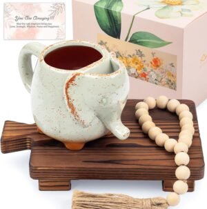 AVENTA California Designed & Packaged Self Care Zen Gift For Women Stress Relief – Aesthetic Elephant Cup Gifts Set With Beads Garland & Display Stand For Daily Mindful Practice – Modern Dark Brown