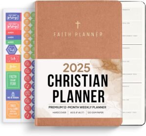 2025 Christian Planner, Bible Planner & Prayer Journal | Daily Christian Planner 2025 For Women & Men with Weekly & Monthly Planning | 12 Month A5 Size | Brown | Faith Planner