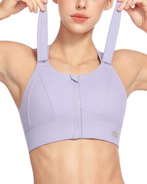 Zip Front Adjustable High Impact Sports Bras for Women Large Breasts Full Coverage Workout Running Removable Pads