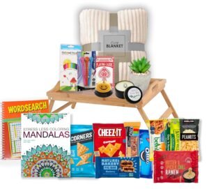 The Ultimate GET WELL soon Gift Basket | Care Package gift Speedy recovery gift set w/ bed tray, books, snacks & blanket Feel better soon hospital gift bundle for Man, Woman, Kids Boy Girl Teenager