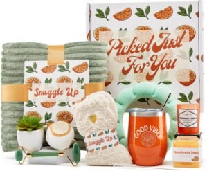 Sunny&Wise Care Package For Women – Designed in USA – Self Care Gifts After Surgery, Get Well Soon, Orange Fruit Themed, Thinking of You, 12 Oz Good Vibes Tumbler