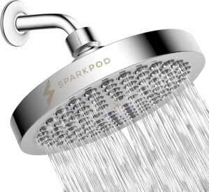 SparkPod Shower Head – High Pressure Rain – Premium Quality Luxury Design – 1-Min Install – Easy Clean Adjustable Replacement for Your Bathroom Shower Heads (Luxury Polished Chrome, 6 Inch Round)