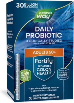Nature’s Way Fortify 50+ Daily Probiotic for Men and Women, 30 Billion Live Cultures, Colon, Digestive, and Immune Health Support* Supplement, 30 Capsules