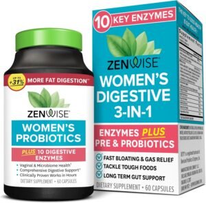 Zenwise Health Probiotics for Women – Digestive Enzymes for Bloating Relief, Vaginal Health, and Gut Flora Health, Daily Women Probiotic & Prebiotic Supplement for Digestive Health – 60 CT
