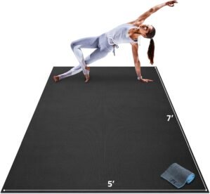 Gorilla Mats Premium Large Yoga Mat – 7′ x 5′ x 8mm Extra Thick & Ultra Comfortable, Non-Slip Barefoot Exercise Mat – Works Great on Any Floor for Stretching, Cardio or Home Workouts