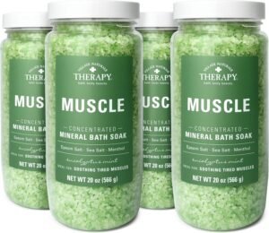 Village Naturals Therapy, Muscle Concentrated Mineral Bath Soak, Eucalyptus Mint Scent, 20 oz, Pack of 4