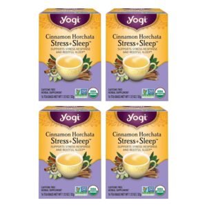 Yogi Tea Cinnamon Horchata Stress & Sleep – 16 Tea Bags per Pack (4 Packs) – Organic Sleep Tea – Supports a Restful Sleep – Includes Ashwagandha, Passionflower & Apple Cider Vinegar