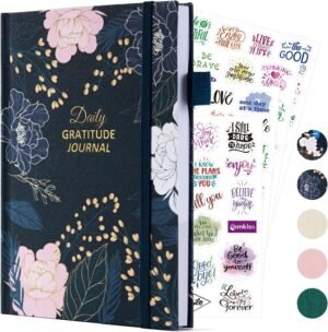 Gratitude Journal with 4 Inspirational Stickers: Undated Daily Gratitude Journal for Women and Men – More Happiness, Affirmation, and Mindfulness in A Few Minutes with Prompts & Quotes (Peony)