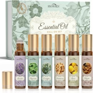Essential Oils Roll on Set, Aromatherapy Oils with Roller Ball for Skin, Natural Essential Oil Roller Gift Set with Lavender, Peppermint, Frankincense, Eucalyptus, Lemon, Myrrh