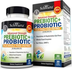 BioSchwartz Prebiotics & Probiotics with Enzymes for Adults, Men & Women – Lactobacillus Acidophilus, Gut Health Supplement, Non-GMO, Gluten & Dairy Free, Shelf Stable, 30ct