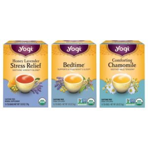 Yogi Tea Relaxation & Stress Relief Tea Variety Pack – 16 Tea Bags per Pack (3 Packs) – Mother’s Day Tea – Includes Honey Lavender Stress Relief, Bedtime & Comforting Chamomile