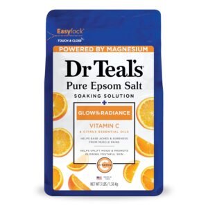 Dr Teal’s Salt Soak with Pure Epsom Salt, Glow & Radiance with Vitamin C & Citrus Essential Oils, 3 lbs