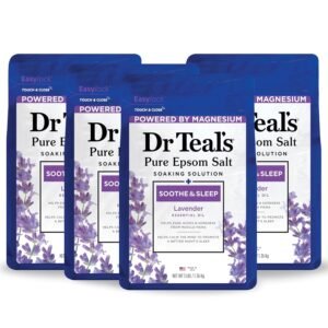 Dr Teal’s Epsom Salt Magnesium Soak, Soothe & Sleep with Lavender, 3 lbs (Pack of 4)