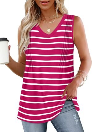 WIHOLL Summer Womens Tank Tops Loose Fit Pleated 2025 V Neck Sleeveless Tops Casual（S-3XL