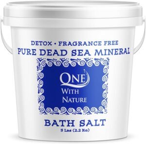 One With Nature 100% Pure Dead Sea Salt, 5Lb – Fine Bath Salts for Soaking, Body Exfoliator, Acne Treatment, 21 Essential Minerals, Fragrance-Free, for Men, Women, Children. Helps Skin Conditions