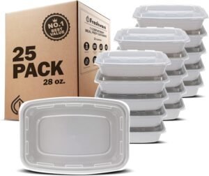 Freshware Meal Prep Containers [25 Pack] 1 Compartment Food Storage Containers with Lids, Bento Box, BPA Free, Stackable, Microwave/Dishwasher/Freezer Safe (28 oz)