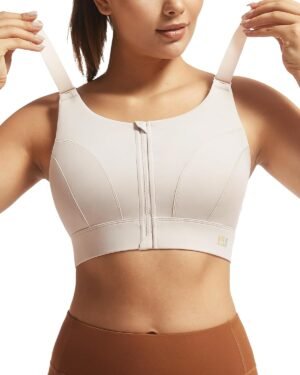 Adjustable High Impact Sports Bras for Women Zip Front Full Coverage and Lift Padded Compression Tops