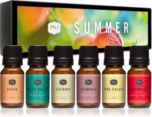 P&J Trading Summer Set of 6 Fragrance Oils – Peach, Strawberry, Plumeria, Coconut, Ocean Breeze, Pina Colada Candle Scents, Soapmaking, Diffuser Oil