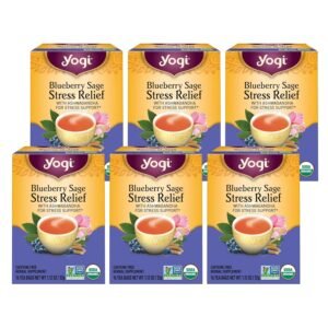 Yogi Tea Blueberry Sage Stress Relief – 16 Tea Bags per Pack (6 Packs) – Relaxing, Calming Tea to Support Stress Response – Includes Ashwagandha, Blueberry, Sage, Hibiscus & More