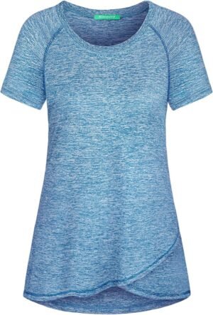 Kimmery Woman Raglan Sleeve Round Neck Irregular Hem Yoga Workout Shirt Sizes M-3XL