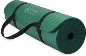 Gaiam Essentials Thick Yoga Mat Fitness & Exercise Mat with Easy-Cinch Yoga Mat Carrier Strap, 72″L x 24″W x 2/5 Inch Thick