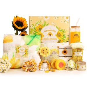 Sunflower Gifts for Women, Get Well Soon Gift Basket for Women,15pc Care Package Feel Better Gift, Surgery Wellness Kit, Thinking of You Sunshine Birthday Box for Her Mom Friend Coworkers Teacher Wife