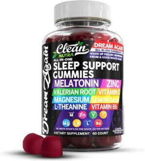 Clean Nutra Melatonin Gummies 10mg | Sleep Aid Valerian Root L-Theanine Vitamin B6 C Lemon Balm Magnesium Hibiscus Beta Carotene Saffron & Chamomile Rest Support Supplement Raspberry Flavor